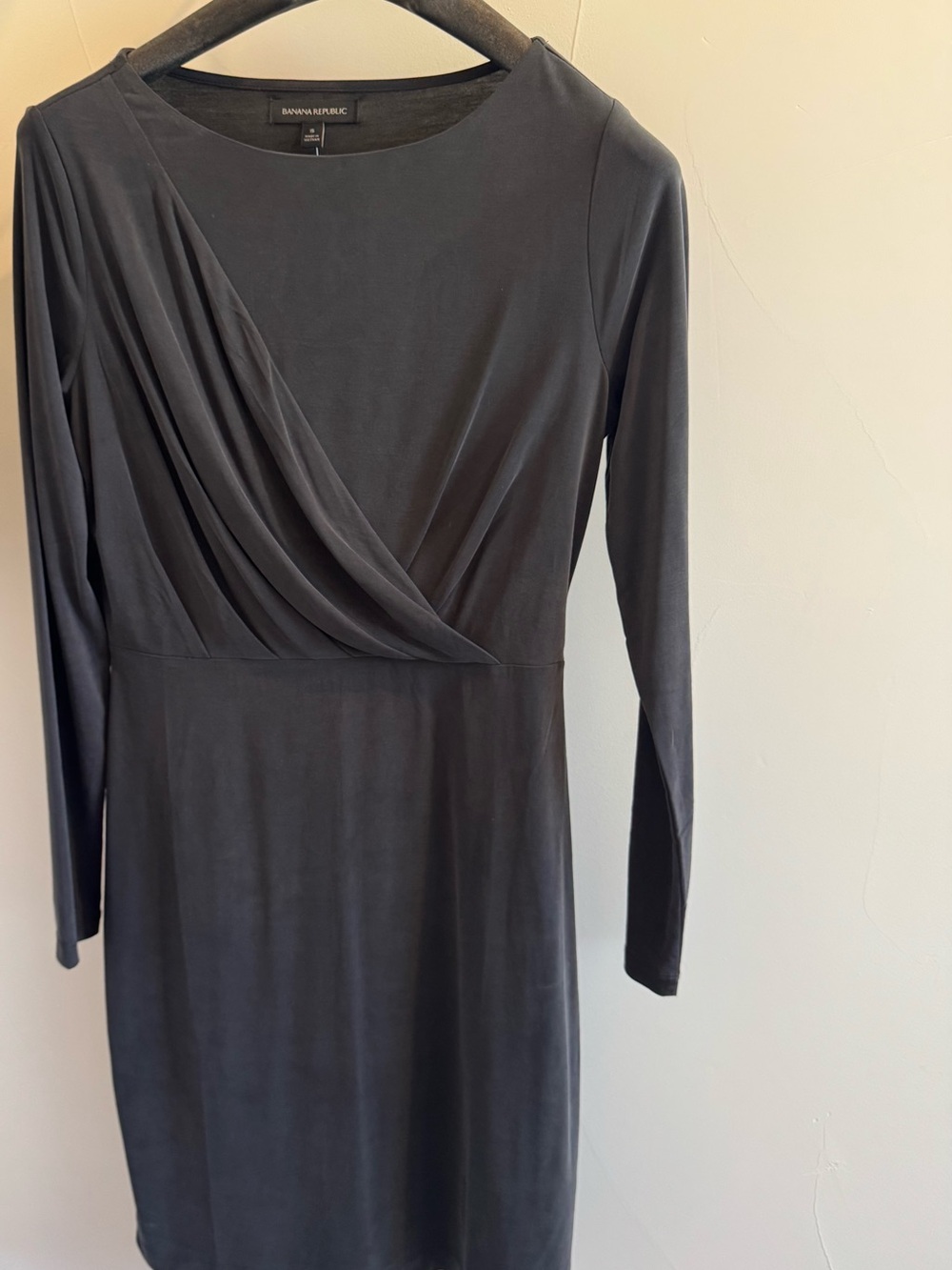 Banana Republic Charcoal Gray Long-Sleeve Wrap-Front Sheath Dress